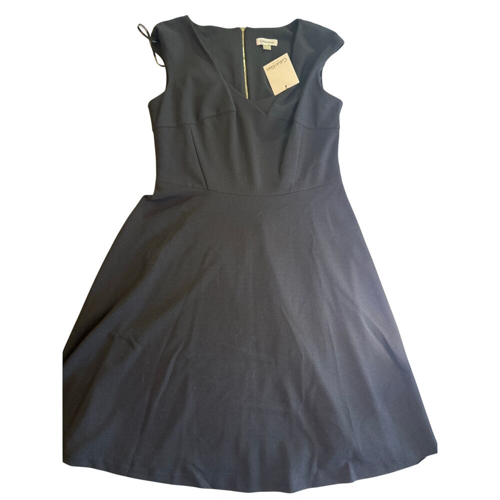 Calvin Klein Womens Black Fit Flare Dress Size 12 Sleeveless V Neck NWT